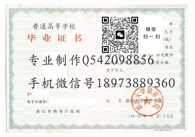 浙江大学城市学院毕业证样本2010年全日制本科毕业证模版图片