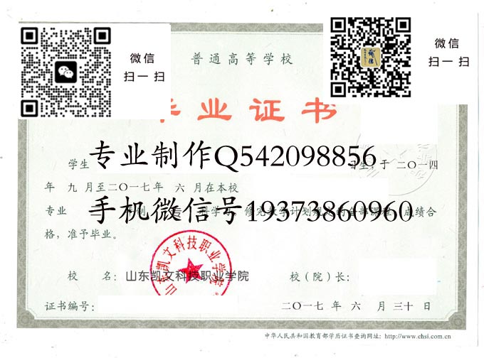 山东凯文科技职业学院毕业证样本全日制模版图片