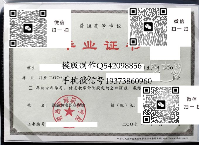 青岛黄海职业学院毕业证样本全日制模版图片