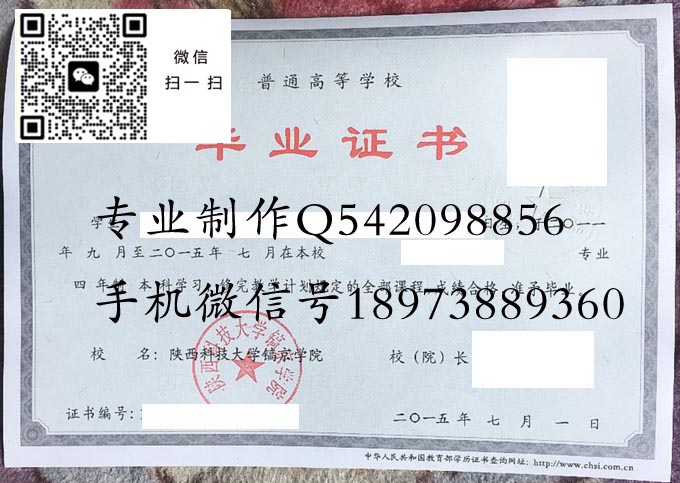 陕西科技大学镐京学院毕业证样本