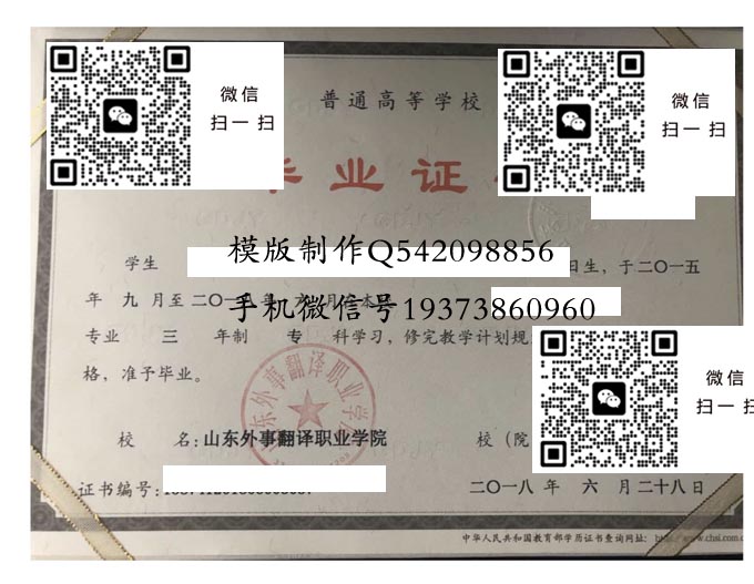 山东外事翻译职业学院毕业证样本全日制模版图片
