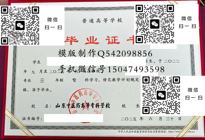 山东中医药高等专科学校毕业证样本全日制模版图片