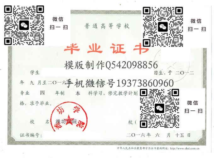 潍坊学院毕业证样本全日制本科模版图片