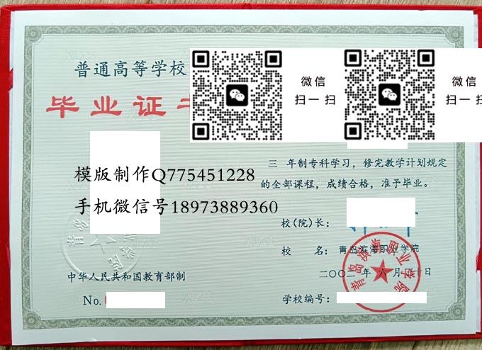 青岛滨海职业学院毕业证样本全日制专科模版图片