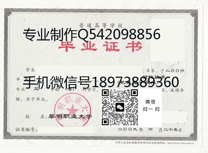 黎明职业大学毕业证样本全日制大专模版图片