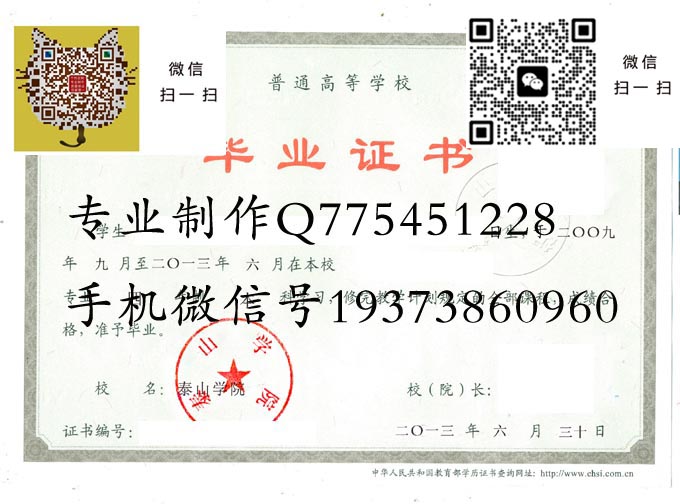 泰山学院毕业证样本全日制本科模版图片