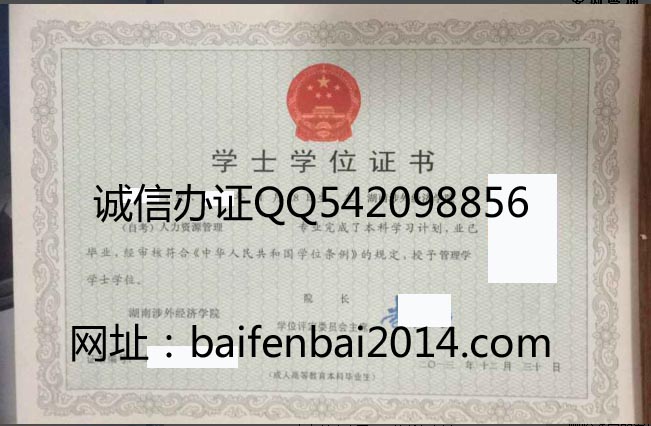 湖南涉外经济学院自考学位证样本