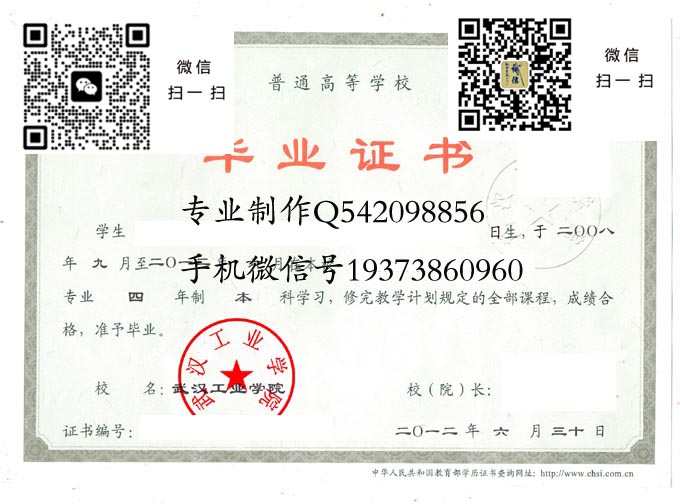 武汉工业学院毕业证样本图片
