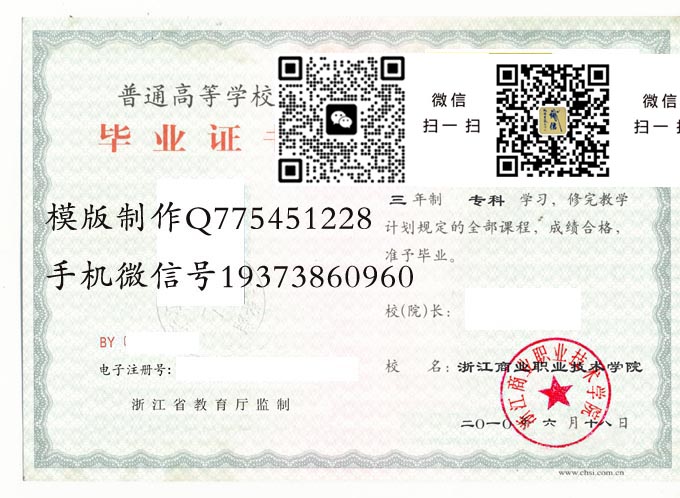 浙江商业职业技术学院毕业证样本2010年全日制大专毕业证模版图片