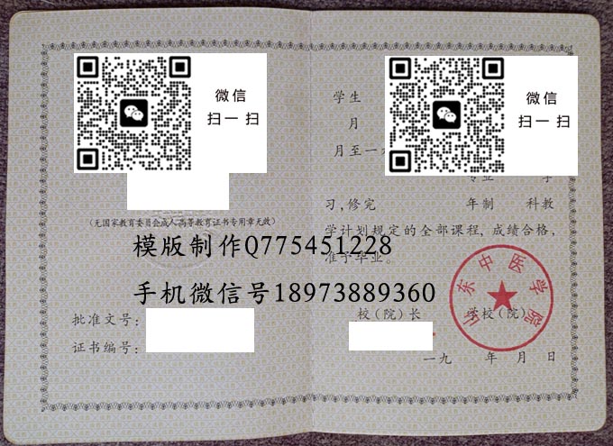 山东中医学院毕业证样本全日制本科模版图片