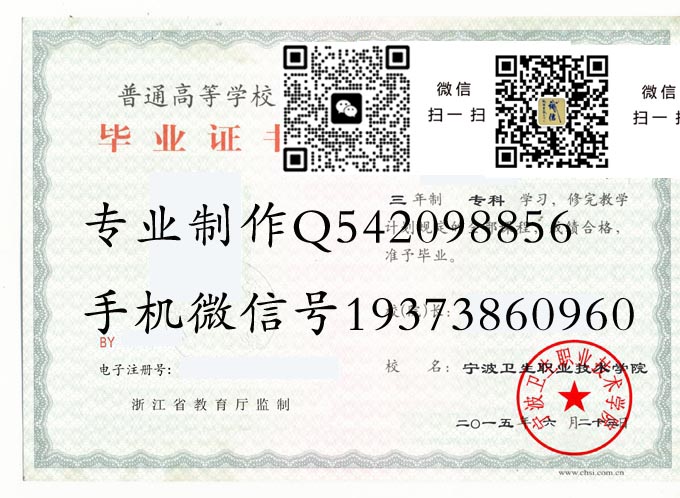 宁波卫生职业技术学院毕业证样本2015年全日制大专毕业证模版图片
