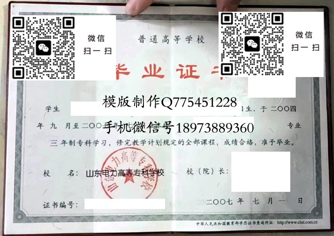 山东电力高等专科学校毕业证样本全日制模版图片