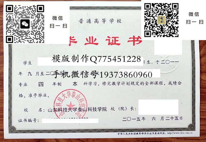 山东科技大学泰山科技学院毕业证样本全日制模版图片