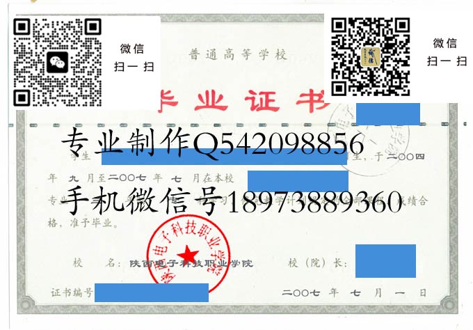陕西电子科技职业学院毕业证样本模版图片