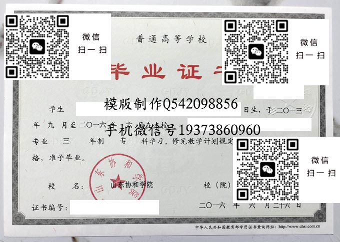 山东协和学院毕业证样本全日制模版图片
