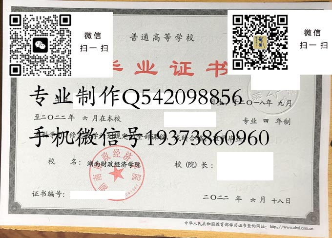 湖南财政经济学院毕业证样本图片