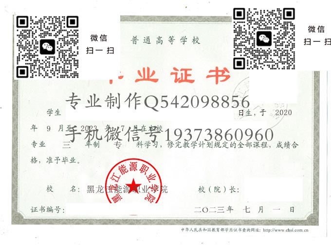 黑龙江能源职业学院毕业证样本2023年全日制大专毕业证图片