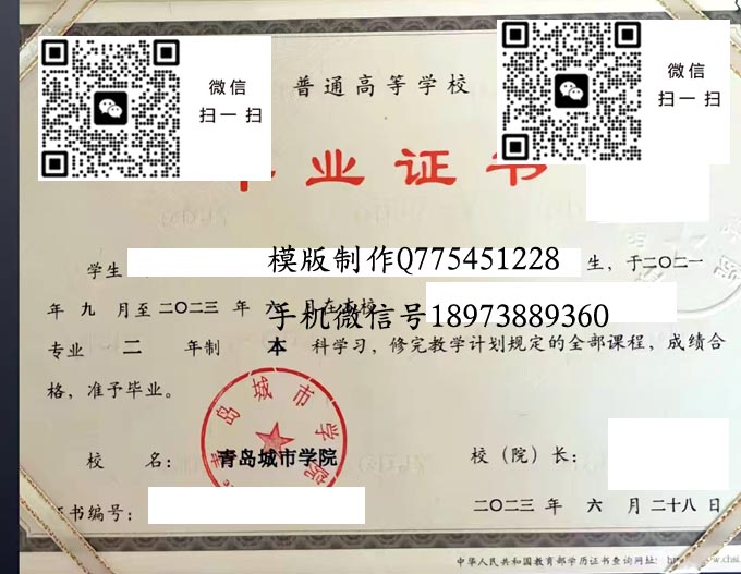 青岛城市学院毕业证样本全日制模版图片