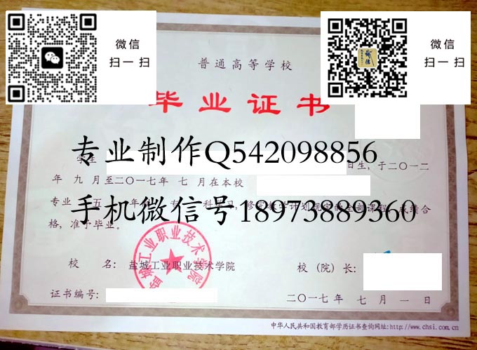 盐城工业职业技术学院毕业证样本2017年全日制大专毕业证模版图片