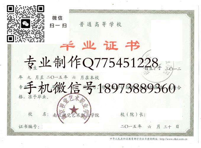 南京视觉艺术职业学院毕业证样本2015年全日制大专毕业证模版图片