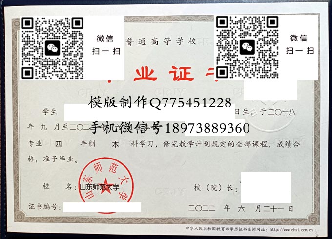 山东师范大学毕业证样本全日制本科模版图片