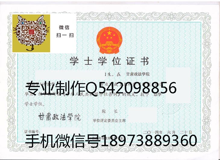 甘肃政法学院学位证书样本