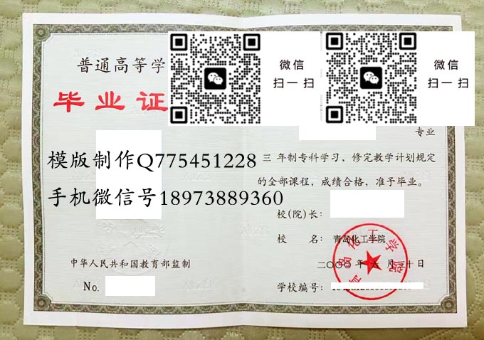 青岛化工学院毕业证样本全日制本科模版图片