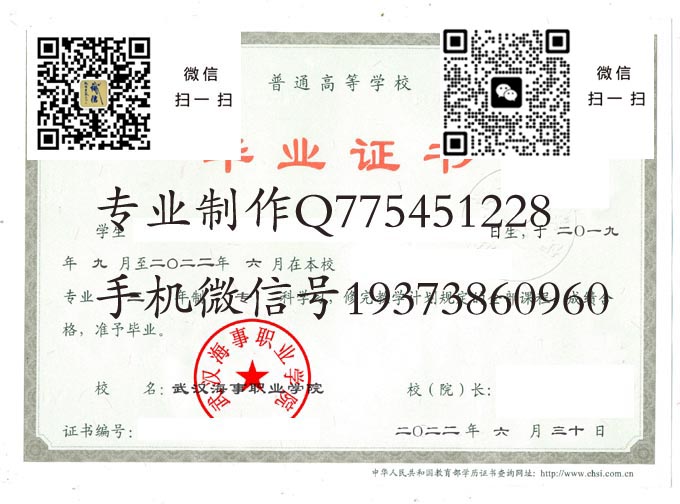 武汉海事职业学院历届毕业证样本模版图片