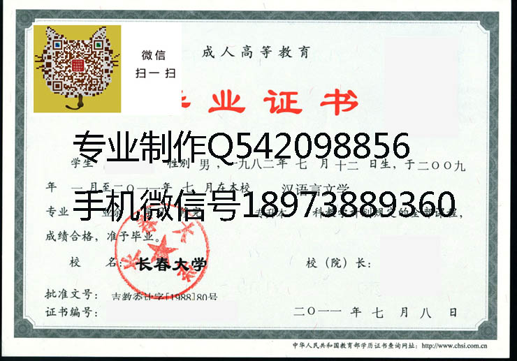 长春大学毕业证样本