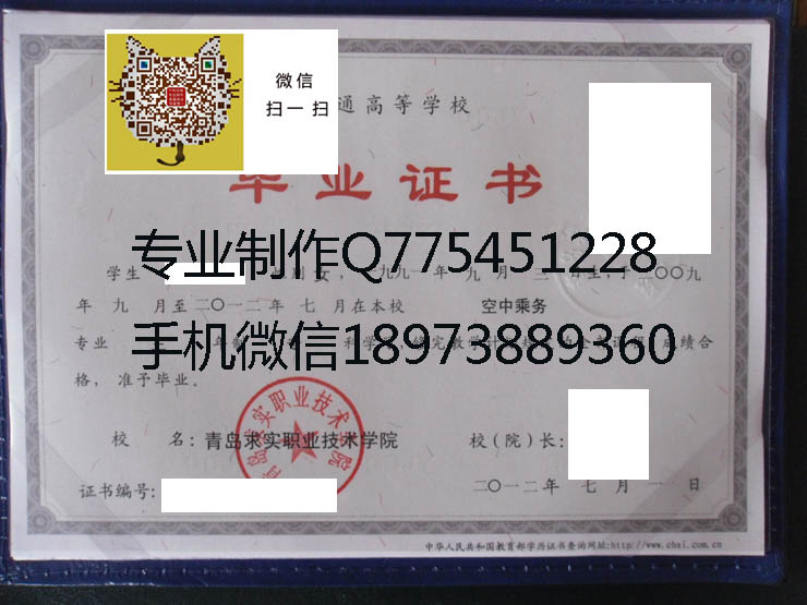 青岛求实职业技术学院毕业证样本