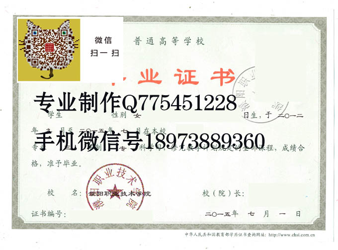 濮阳职业技术学院2015年毕业证样本