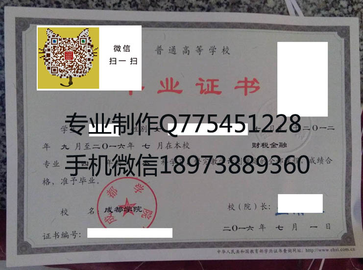 成都学院2016年毕业证样本