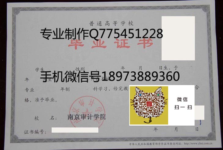 南京审计学院毕业证样本