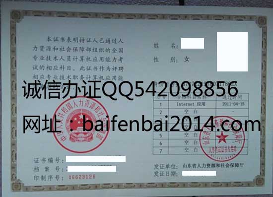 计算机职称应用能力考试证书样本