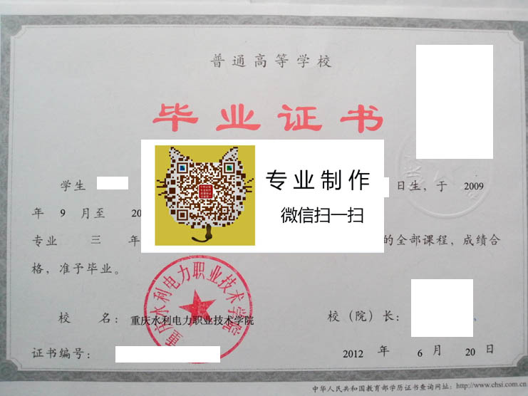 重庆水利电力职业技术学院毕业证样本