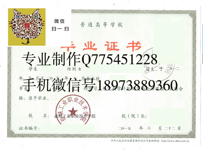 盐城工业职业技术学院毕业证样本