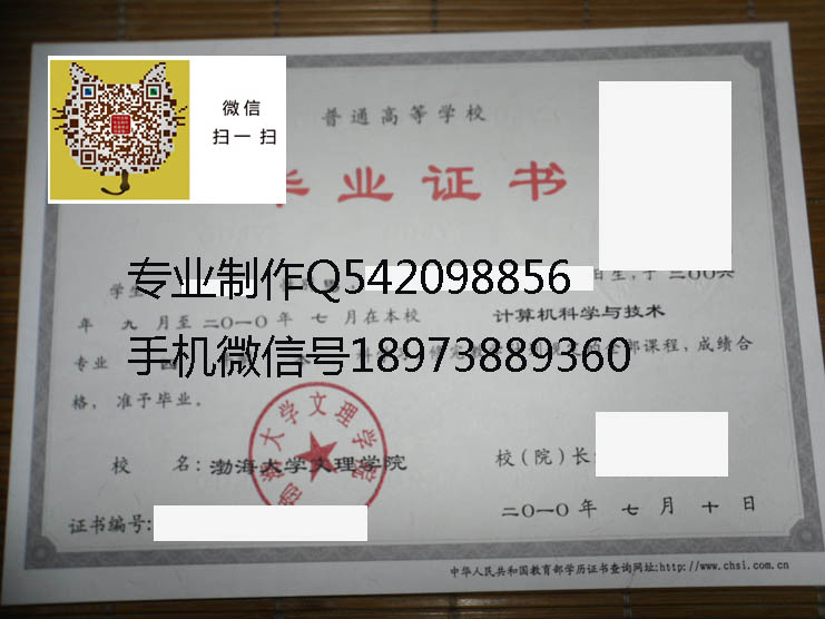渤海大学文理学院毕业证样本