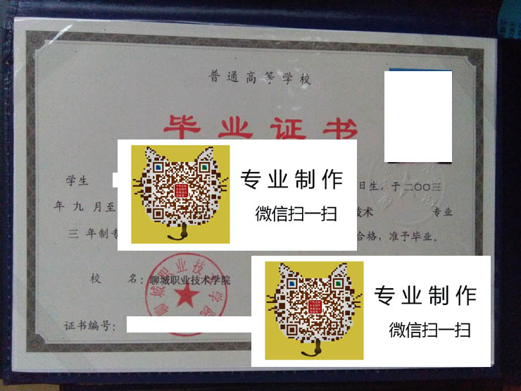 聊城职业技术学院2006年毕业证样本图片