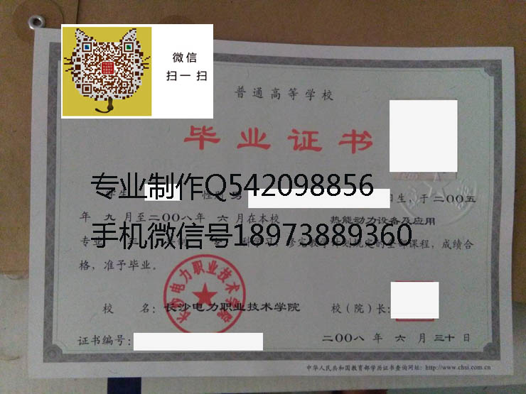 长沙电力职业技术学院毕业证样本