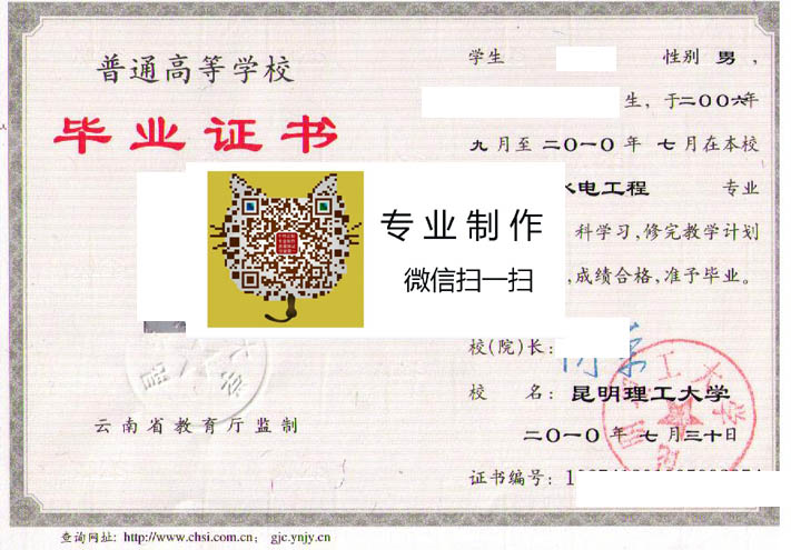 昆明理工大学毕业证样本
