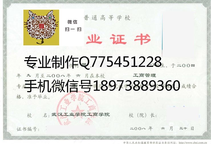 武汉工业学院工商学院毕业证样本