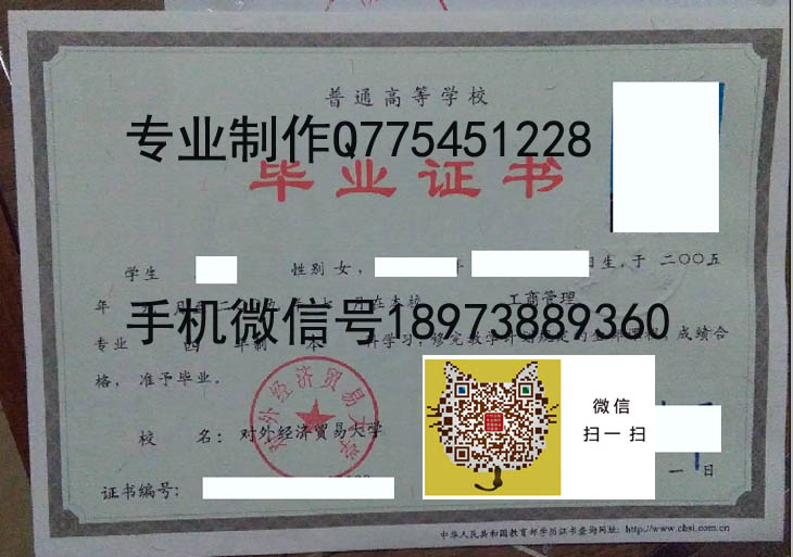 对外经济贸易大学毕业证样本