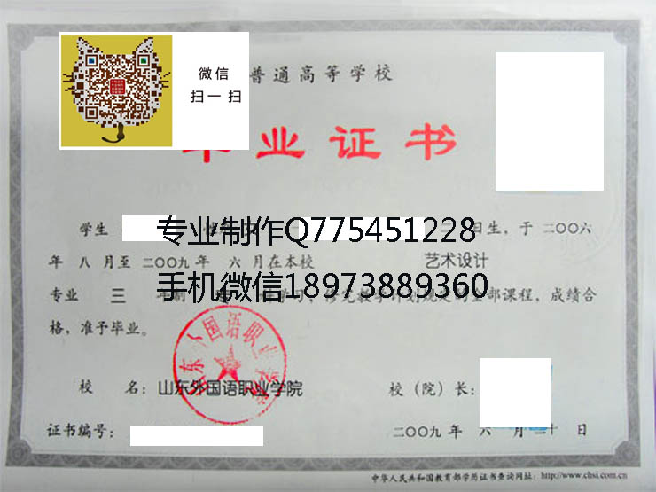 山东外国语职业学院毕业证样本