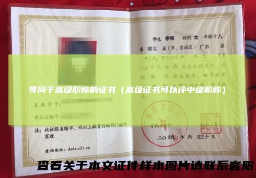 等同于高级职称的证书（高级证书可以评中级职称）