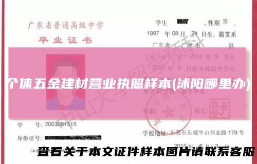 个体五金建材营业执照样本(沭阳哪里办)