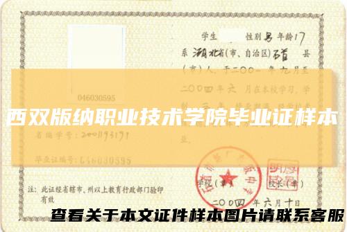 西双版纳职业技术学院毕业证样本