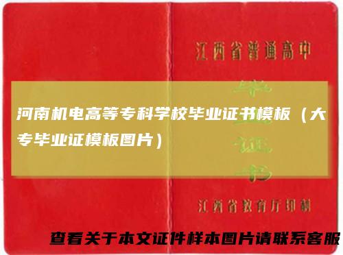 河南机电高等专科学校毕业证书模板（大专毕业证模板图片）