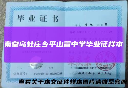 秦皇岛杜庄乡平山营中学毕业证样本