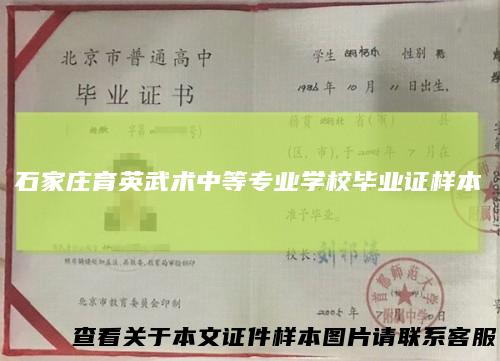 石家庄育英武术中等专业学校毕业证样本
