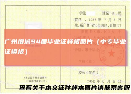广州增城94届毕业证样板图片（中专毕业证模板）